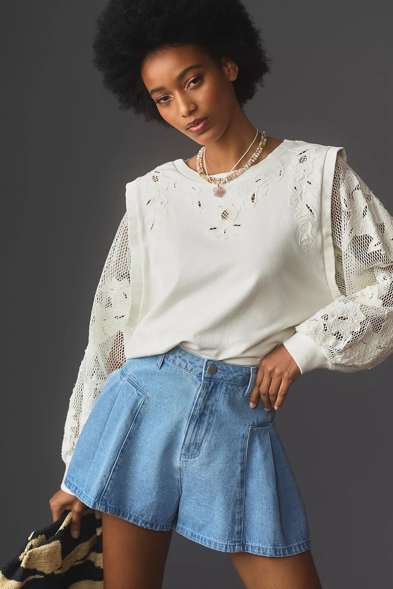 By Anthropologie Embroidered Cutwork Sweatshirt | Anthropologie (US)