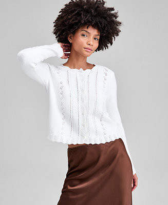 Women's Pointelle Scalloped-Edge Cardigan, Macy's Exclusive | Macy's