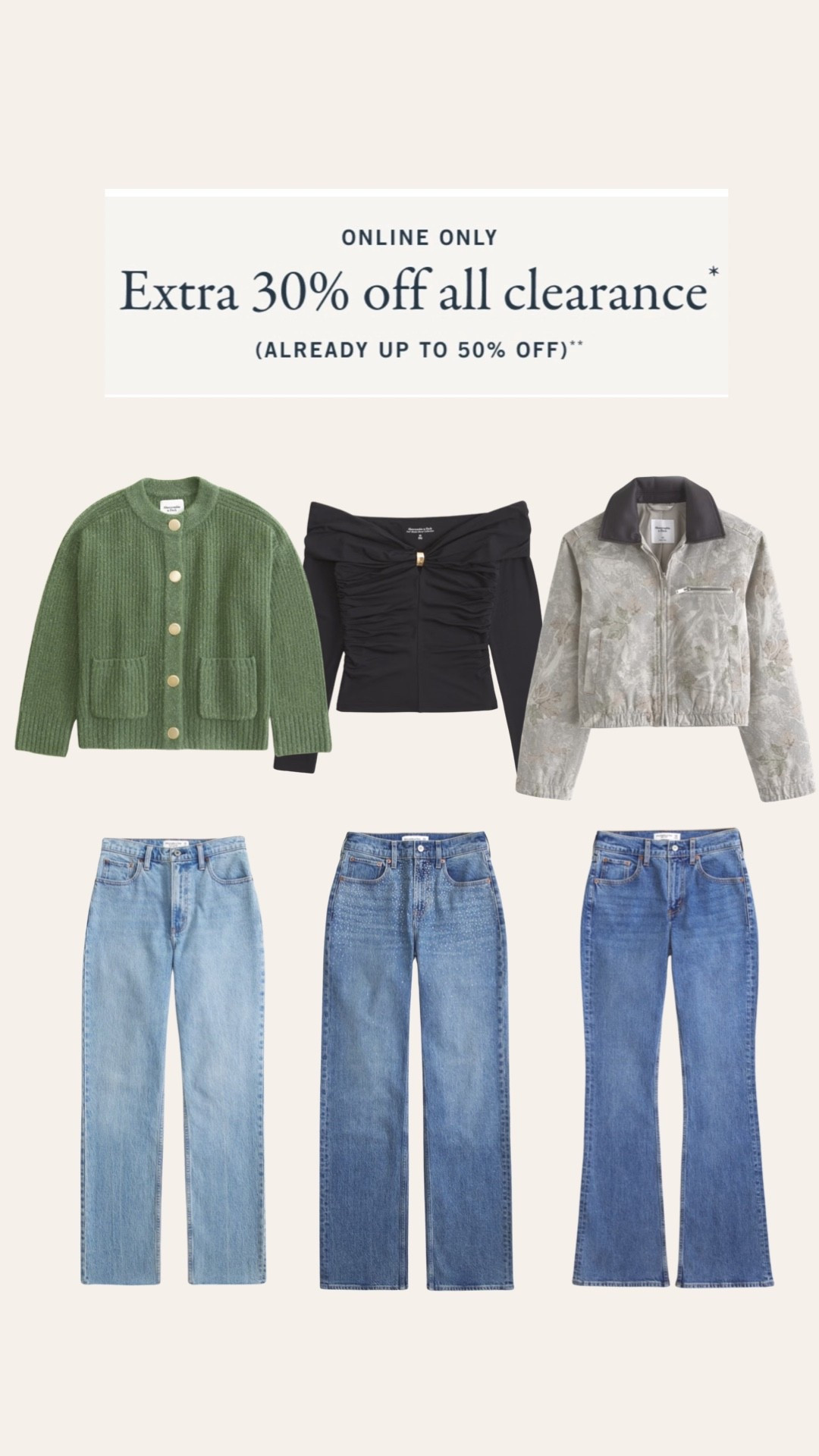Abercrombie favorites on sale! Clearance extra 30a% off! Jeans under $40!! Shorts under $30! Tops under $30 affordable finds 

#LTKFindsUnder50 #LTKSaleAlert