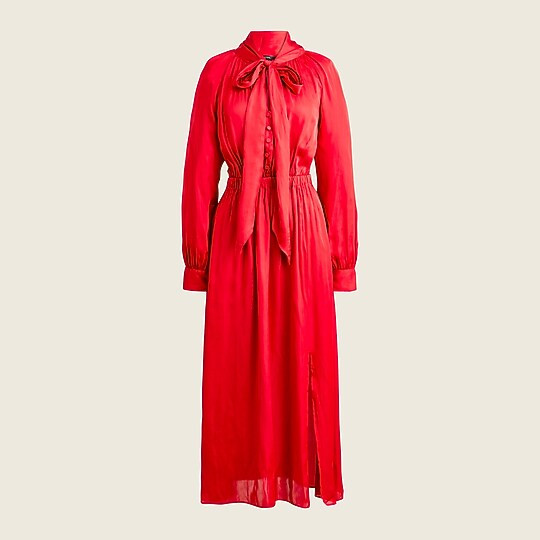 Featherweight satin tie-neck dress | J. Crew US