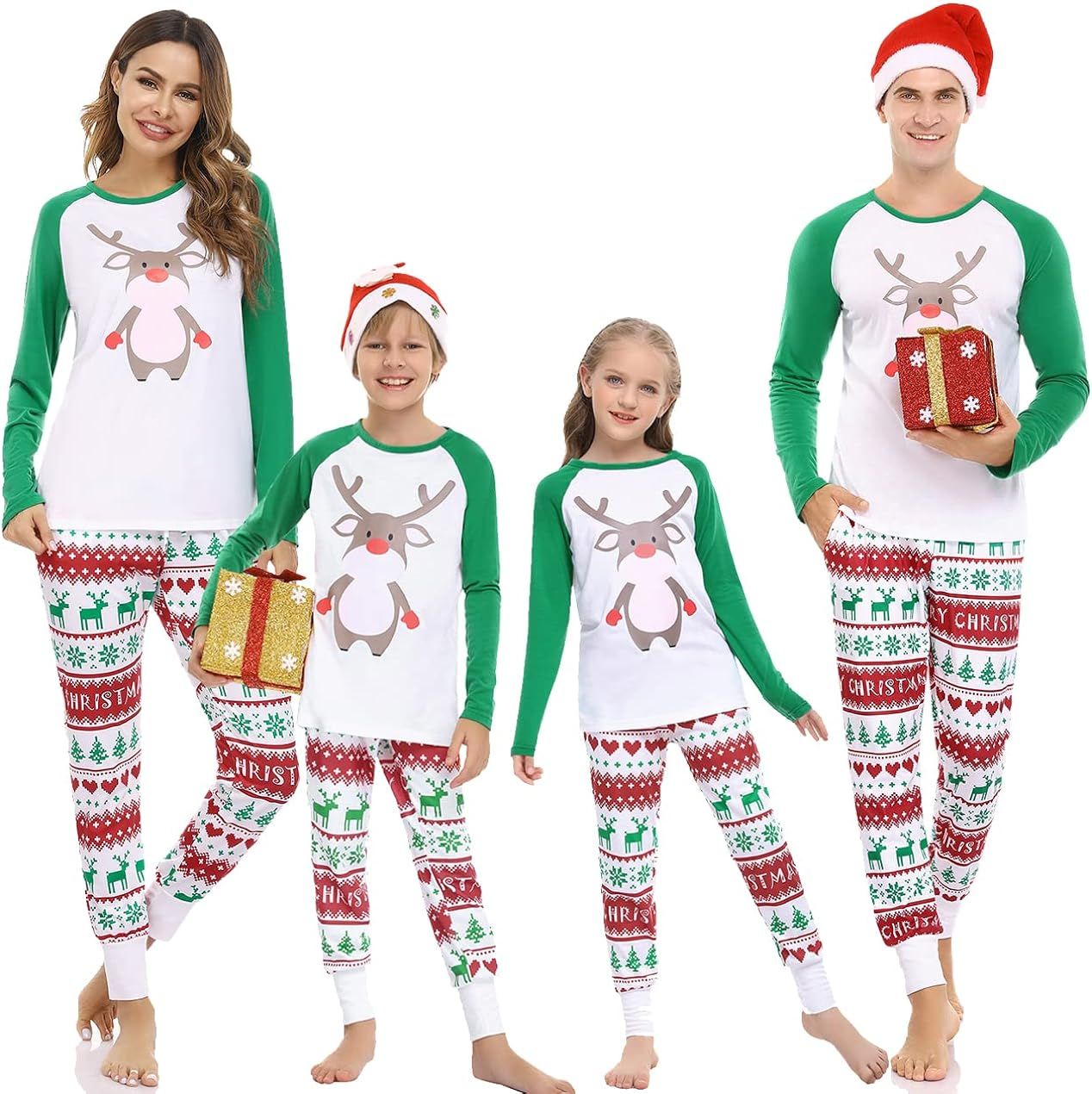 hpoaf Family Christmas Matching Pajamas Set Reindeer Holiday Xmas Matching Set with Pocket | Amazon (US)