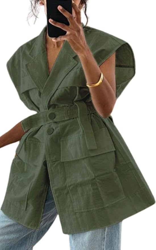 Women's Oversized Sleeveless Blazer Vest Casual Long Open Front Cargo Vest Top Lightweight Cardig... | Amazon (US)