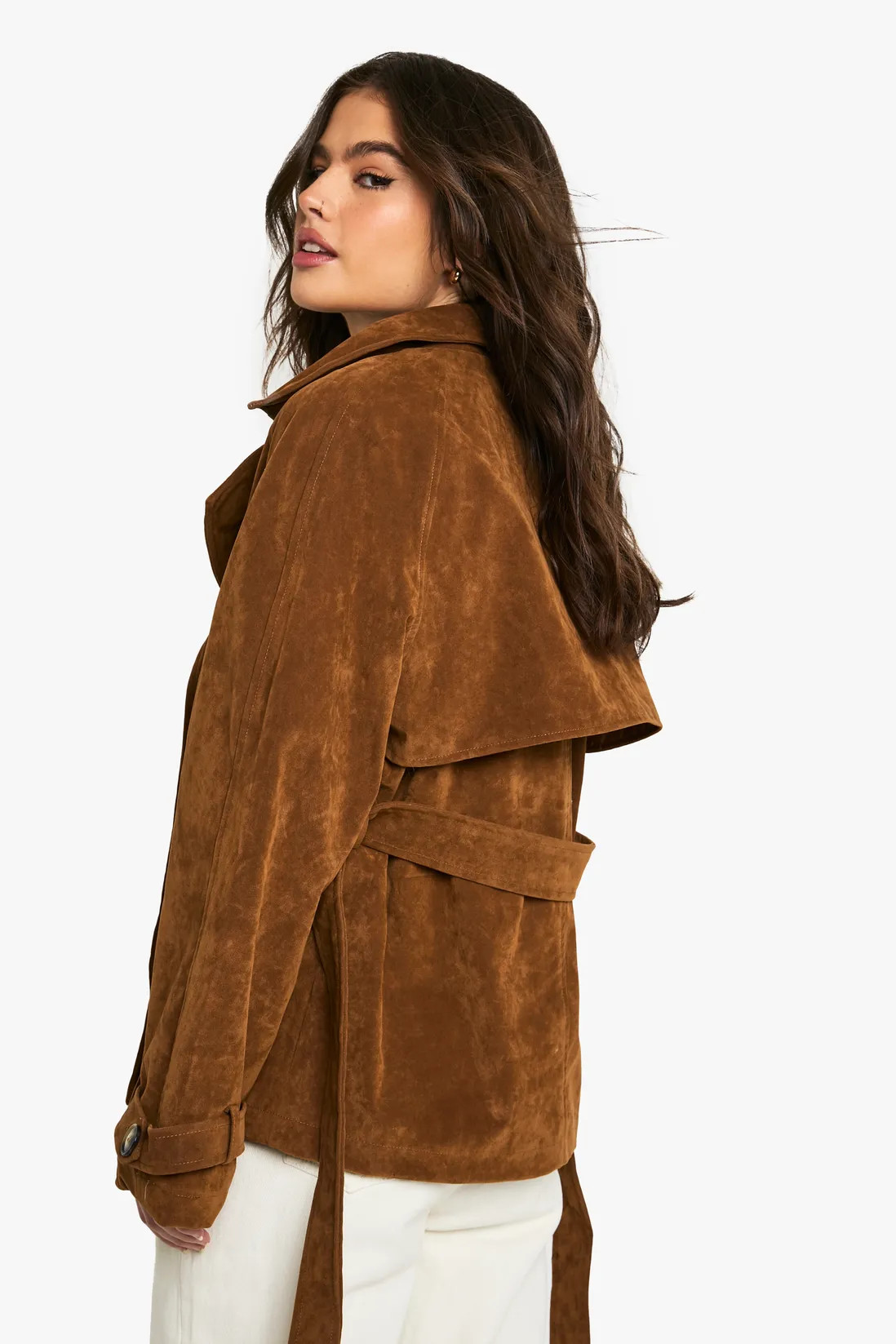 Suede Look Short Belted Trench Coat | Boohoo.com (UK & IE)