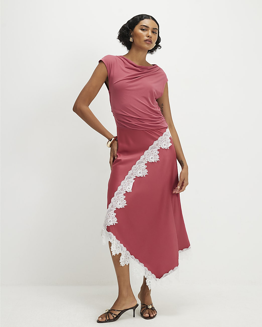 Pink Lace Hybrid Drape Maxi Dress | River Island UK & IE