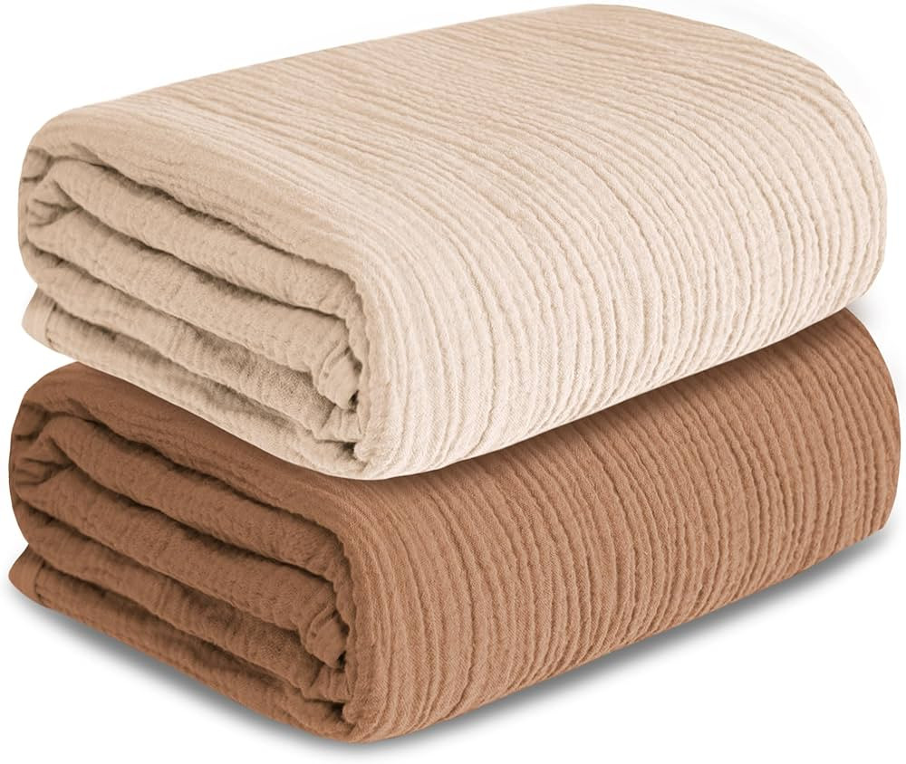 Muslin Swaddle Blankets 2 Pack 41 x 41 inches Beige & Coffee | Amazon (US)