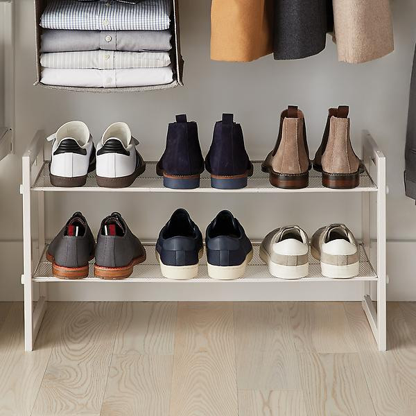 2-Tier Stackable Mesh Shoe Shelves White | The Container Store