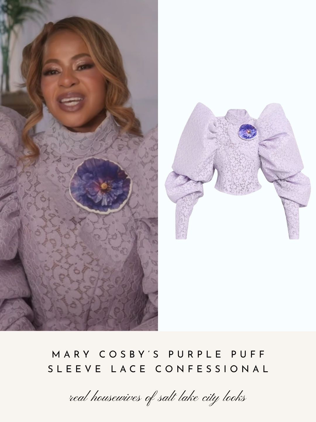 Mary Cosby’s Purple Puff Sleeve Lace Confessional
