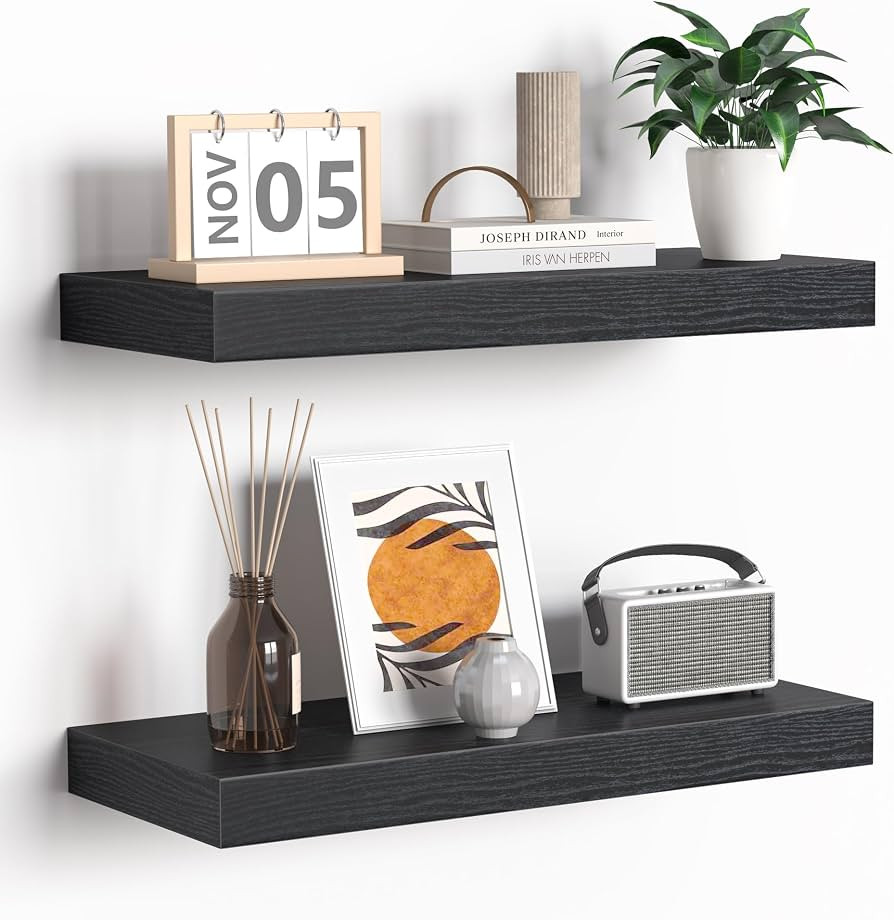Fun Memories Floating Shelves - 16 Inch Rustic Black Wall Shelf - Wall Mounted Shelves for Wall D... | Amazon (US)