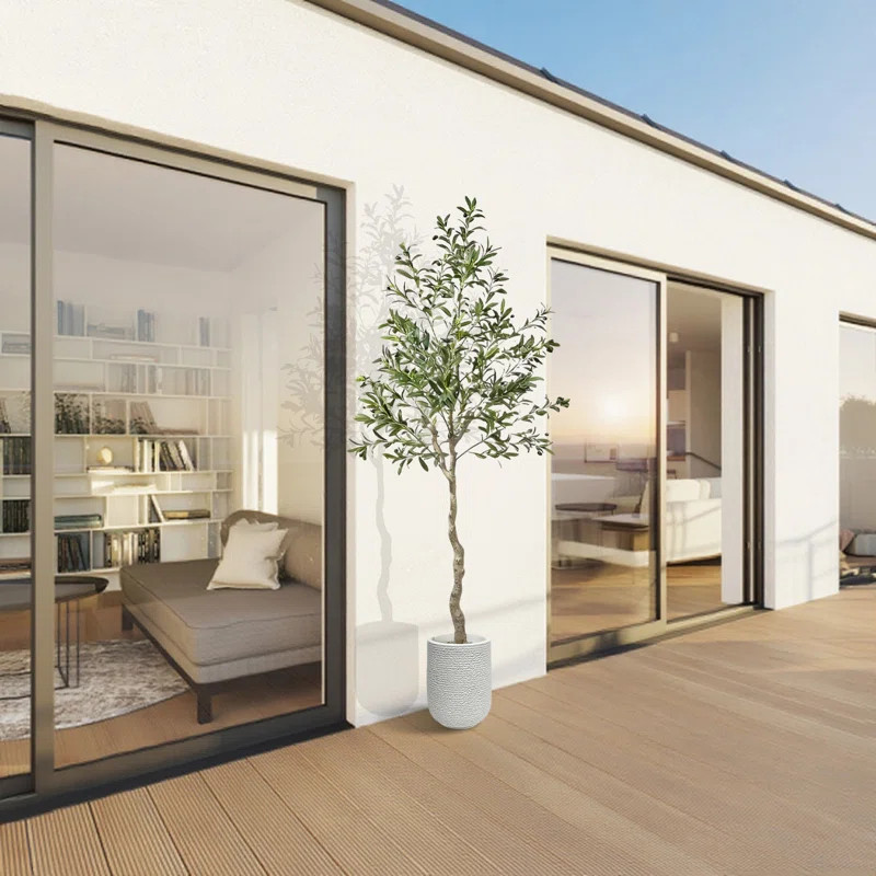 Artificial Olive Tree In white Planter, Lifelike Fake Olive Plant For Indoor And Outdoor Decor | Wayfair North America