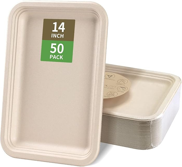 50 Pack 14 Inch Disposable Food Trays, Large Paper Plates 14 inch Crawfish Trays BBQ Plates Dispo... | Amazon (US)