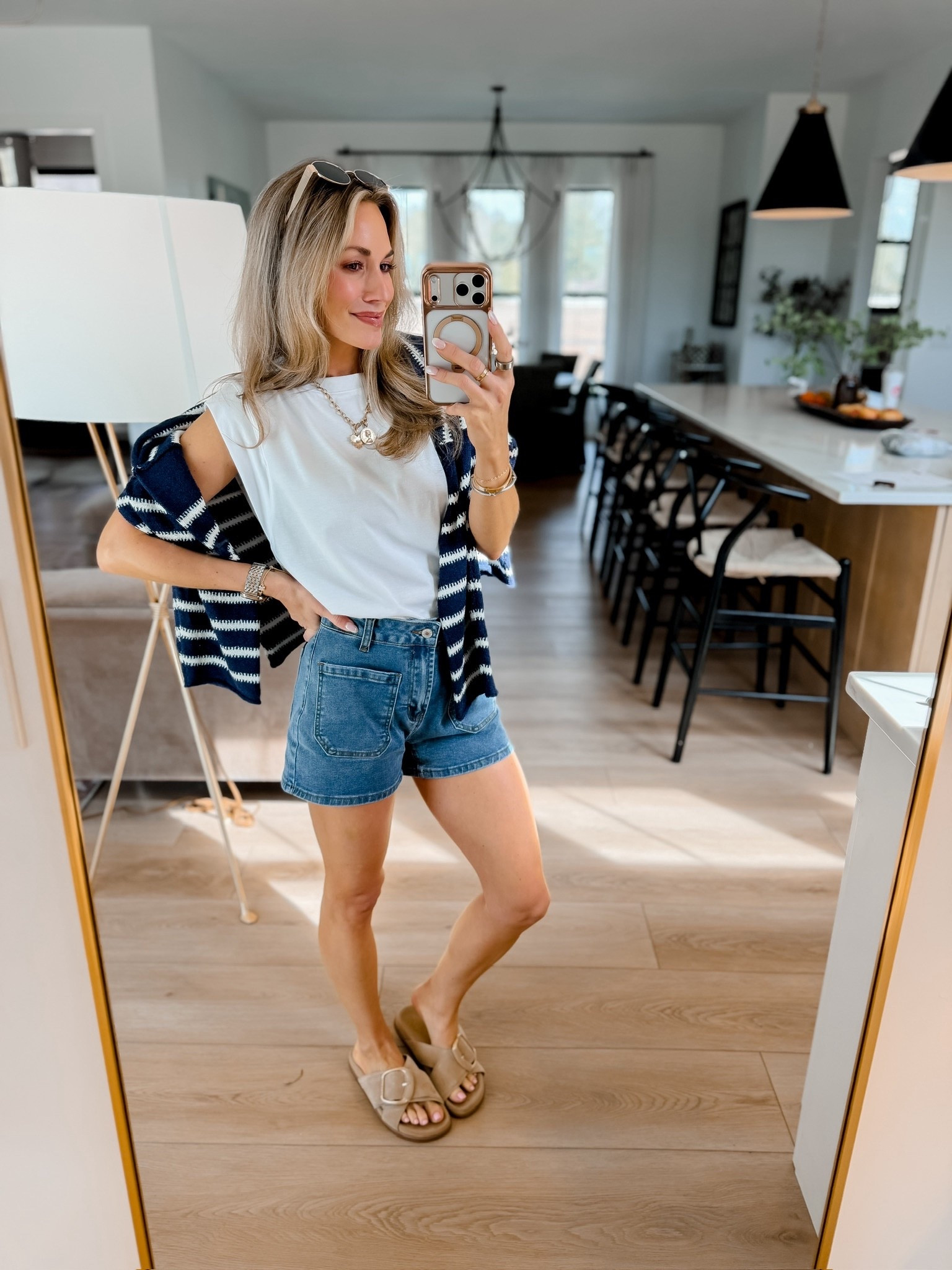 Amazon casual everyday outfit! Perfect for errands, sporting events, brunch, and more! // I’m wearing a small top, sweater, and shorts! Sandals run tts!

#LTKPetite #LTKmomlife #LTKSeasonal