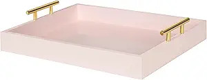 Kate and Laurel Lipton Decorative Tray with Polished Gold Metal Handles, Soft Pink | Amazon (US)