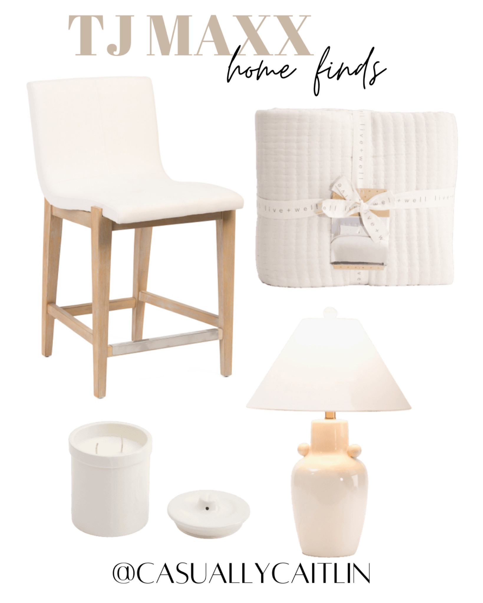 Neutral tj maxx home finds! 

Upholstered bar stool, kitchen island seating, quilt, bedding, candle, table lamp, neutral table lamp, home decor, affordable home finds, tj maxx finds

#LTKFindsUnder50 #LTKFindsUnder100 #LTKHome