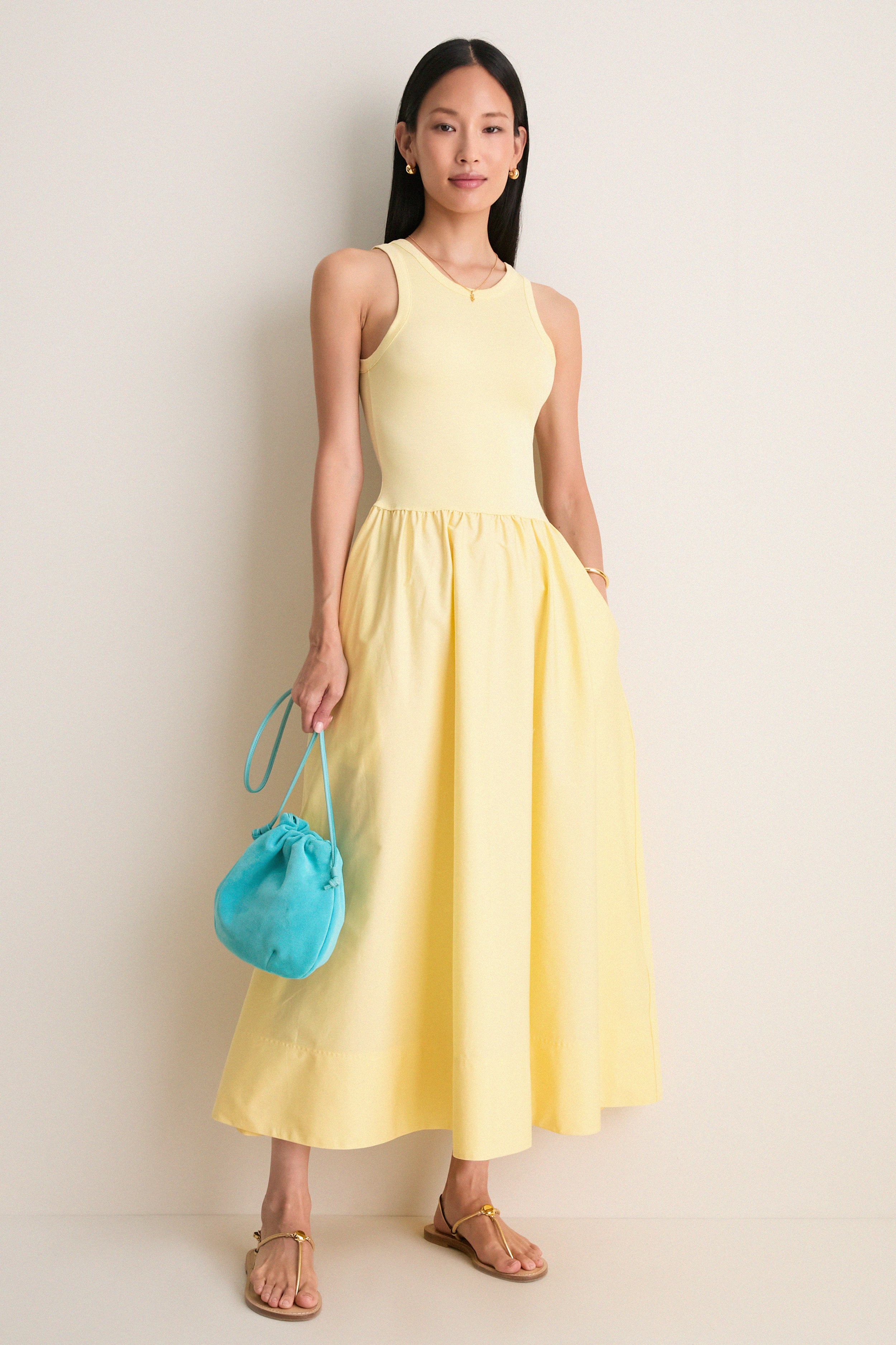 T Bird Yellow Poplin Woven Crewneck Dress | Tuckernuck (US)