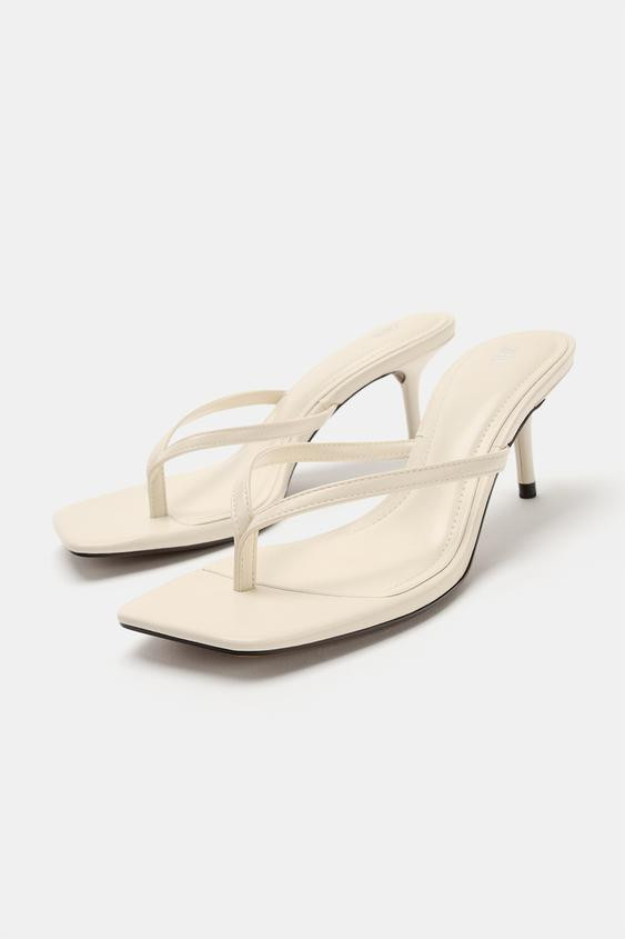 Zara - Heeled Sandals With Square Toe - Ecru White - 5 - Woman | Zara UK