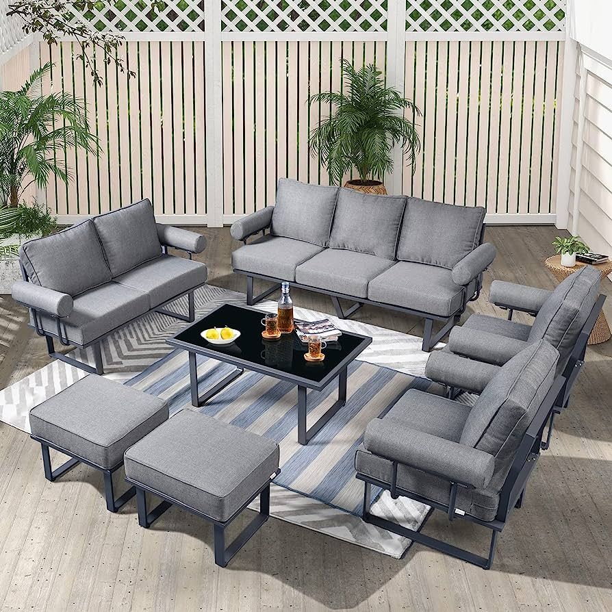 HOOOWOOO Aluminum Patio Furniture Set Outdoor Patio Conversation Set,7 Pieces Weather Resistant O... | Amazon (US)