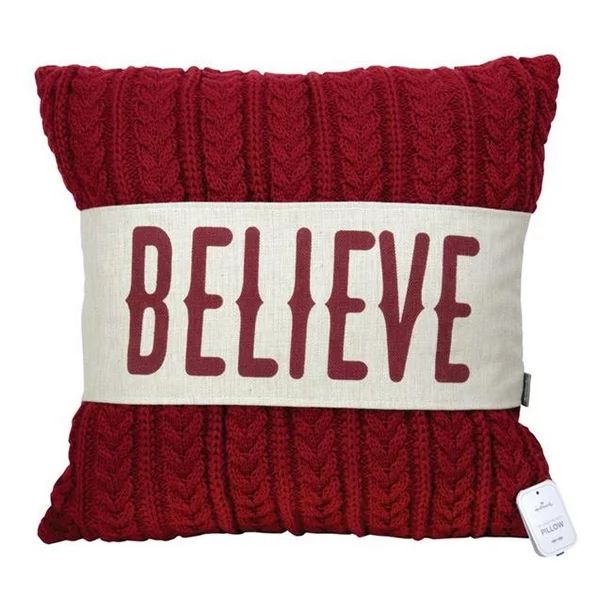 Hallmark 9467390 16 x 16 x 5 in. Believe Knit Pillow Christmas Decoration  Red  Fabric - pack of ... | Walmart (US)