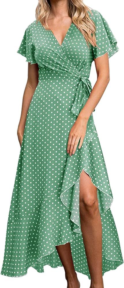 Women's Cotton Blend Tie Wrap Maxi Dress Long Sundress Cover Up S-2X | Amazon (US)