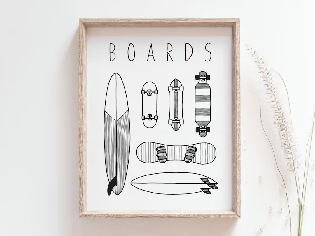 Boards Print Surfboard, Snowboard, Skateboard Poster, Black and White Minimalist Art, Beach House... | Etsy (US)