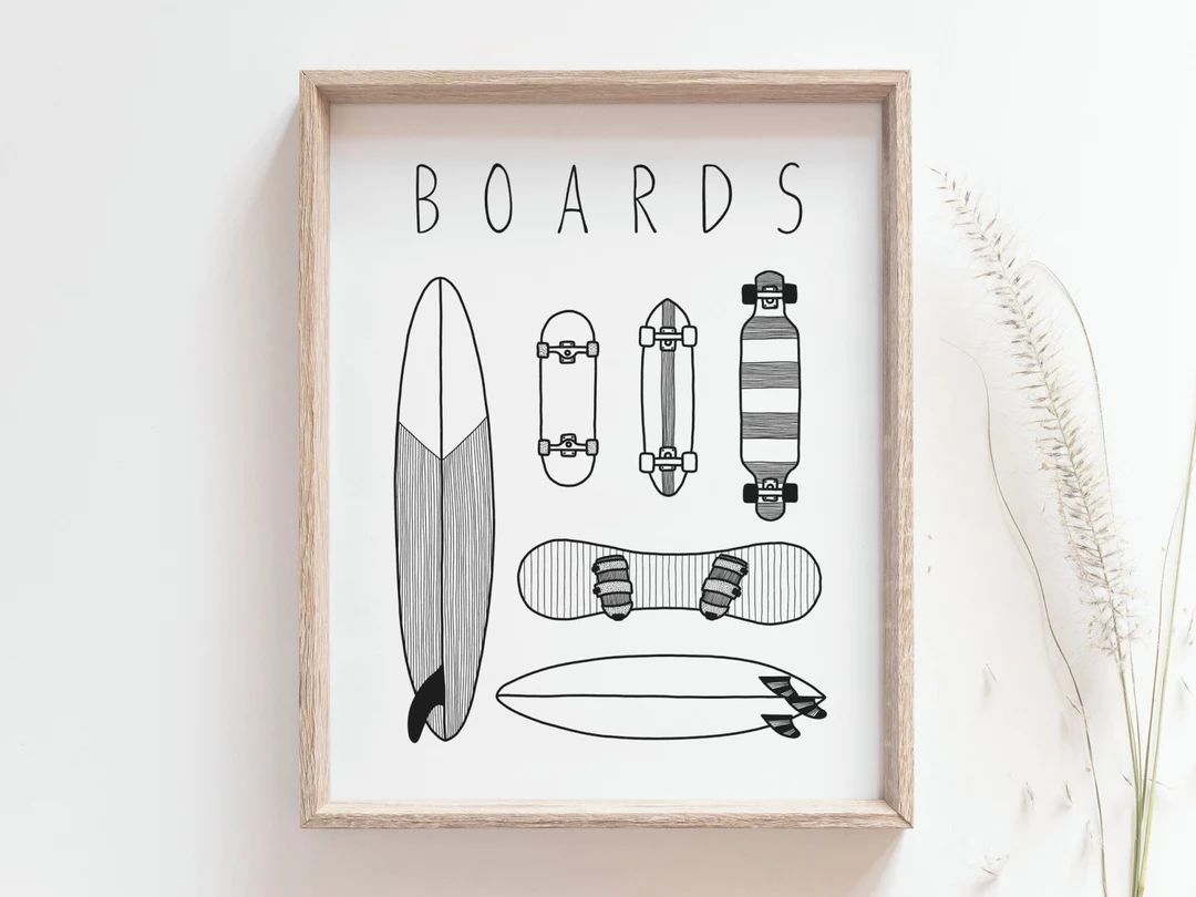 Boards Print Surfboard, Snowboard, Skateboard Poster, Black and White Minimalist Art, Beach House... | Etsy (US)