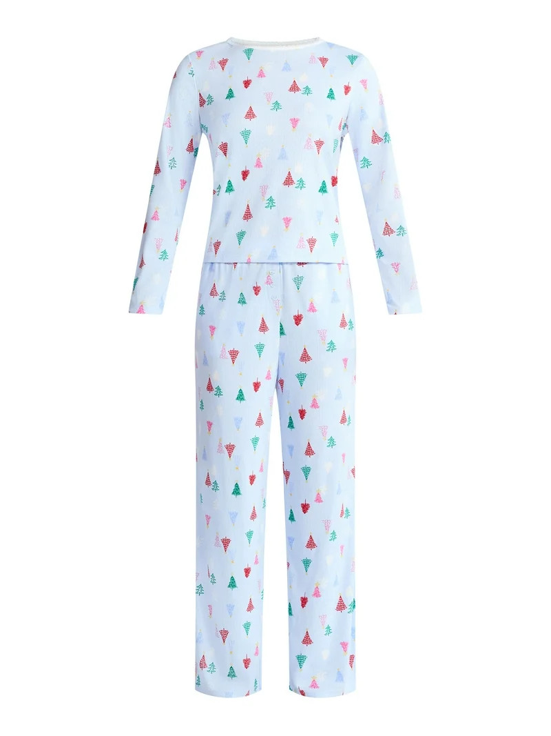 Christmas Women's and Women's Plus Long Sleeve Top and Wide Leg Pants Pajama Set from Holiday Tim... | Walmart (US)