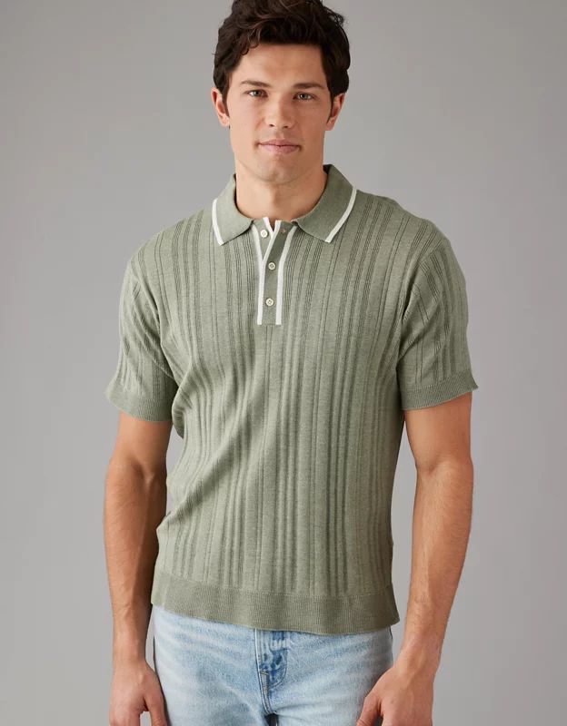 AE Weekend Tipped Sweater Polo Shirt | American Eagle Outfitters (US & CA)