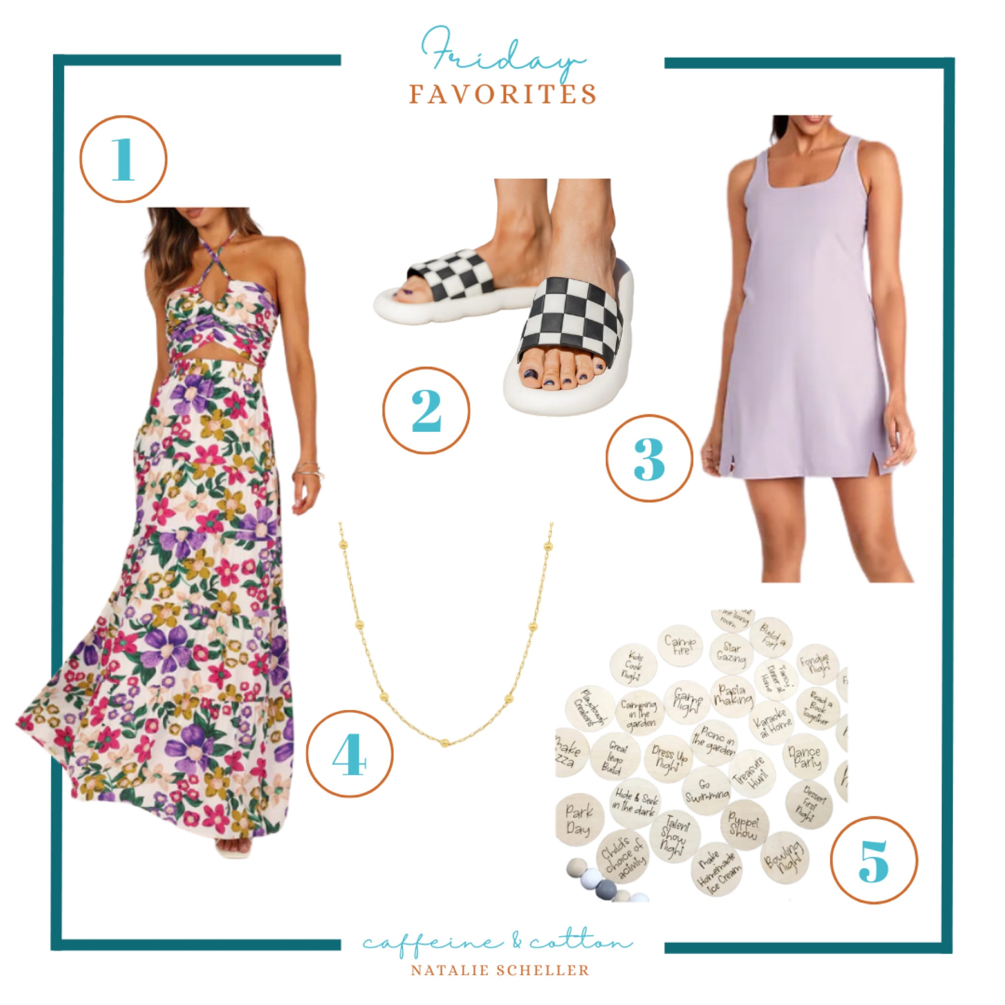 Friday Favorites! #twopieceset #tennisdress #activedress #womensfashion #womensshoes #sandals #necklace #activitytokens #summeractivities

#LTKunder100 #LTKfamily #LTKSeasonal