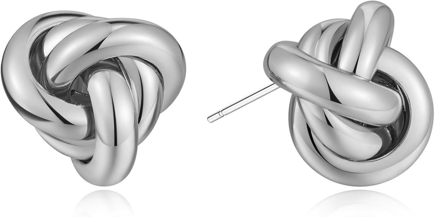 Gold/Silver Knot Stud Earrings Chunky Link Earrings Cute knot Earrings for Women Trendy Jewelry | Amazon (US)