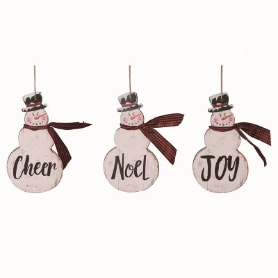 Transpac Rustic Snowman Ornament Set of 3 MDF Christmas Tree Decorations for Home Holiday Decor | Target
