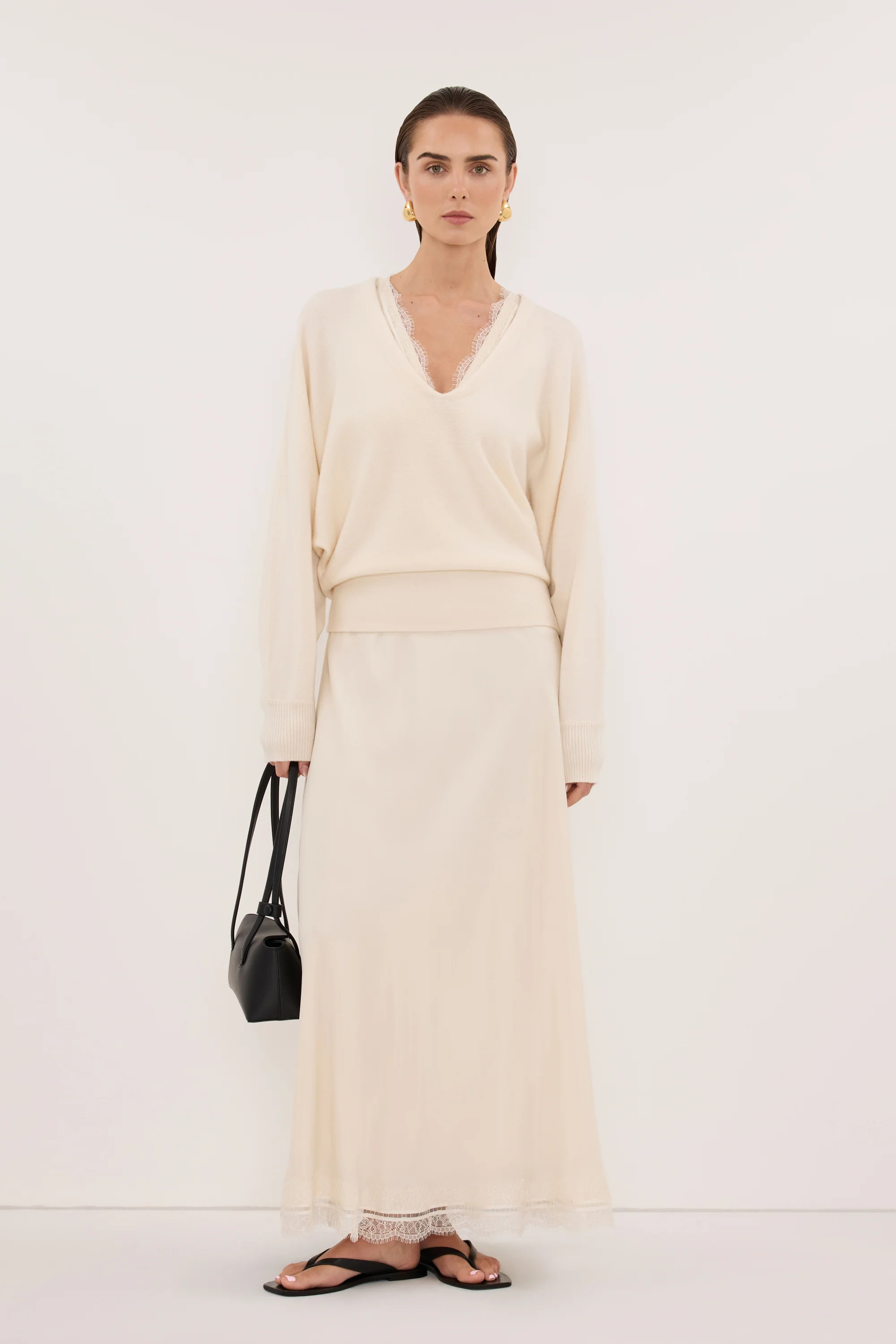 LUMI CREAM V NECK MERINO KNIT JUMPER | DISSH