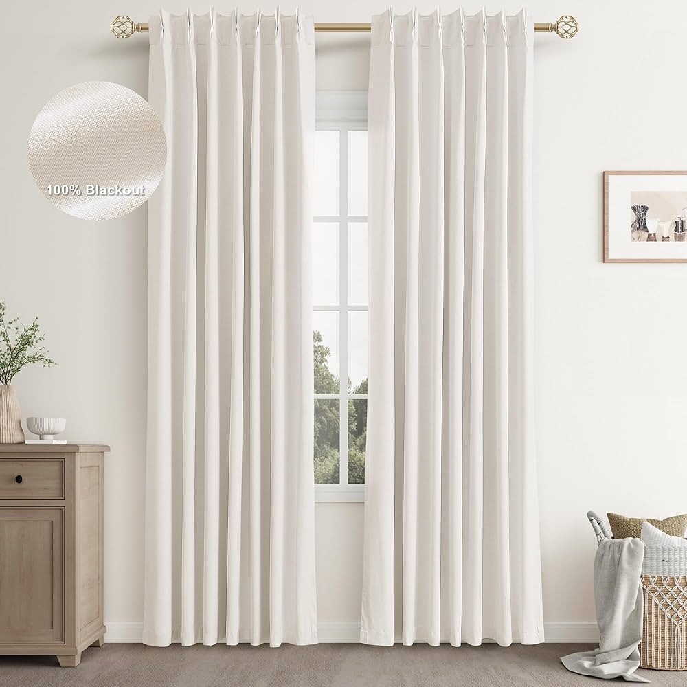 Joywell Linen 100% Blackout Curtains 84 Inch Long,Pinch Pleated Back Tab Drapes with Hooks Therma... | Amazon (US)