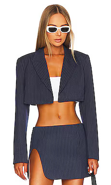 BY.DYLN Zayne Cropped Blazer in Navy Pinstripe from Revolve.com | Revolve Clothing (Global)