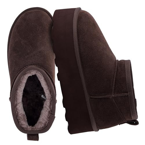 CUSHIONAIRE Hippy Women’s Platform Ankle Boots – Genuine Suede, Faux Fur Lining, Cozy Winter Slip-On Design boots for women, CHOCOLATE 9.5 | Amazon (US)