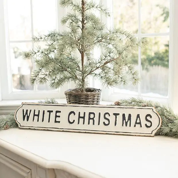 White Christmas Distressed Metal Sign | Antique Farm House