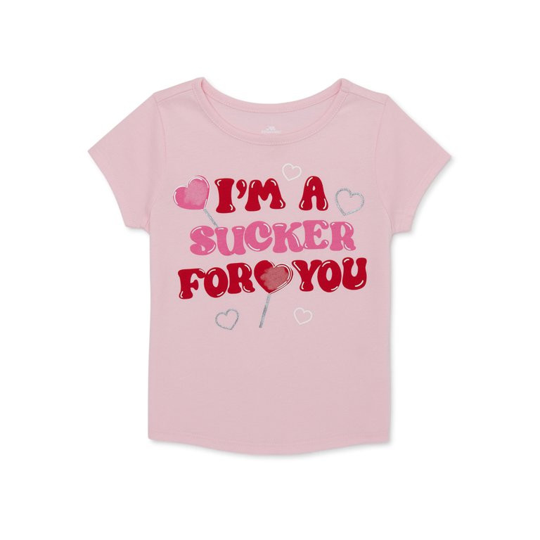 Valentine's Day Toddler Girl Short Sleeve Graphic Tee, Sizes 12M-5T | Walmart (US)