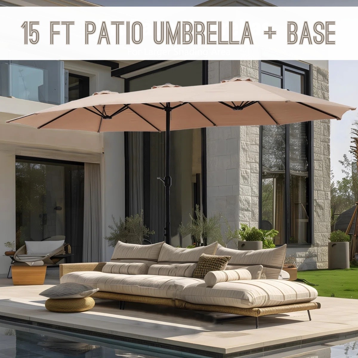 Tap to shop this 15 Ft Umbrella with Base, if you want your outdoor space to feel like a high-end resort without the high-end price. 

#PatioGoals #OutdoorLiving #BackyardUpgrade
#wayfairfinds #LTKoutdoor

#LTKdayinmylife #LTKHome #LTKSaleAlert