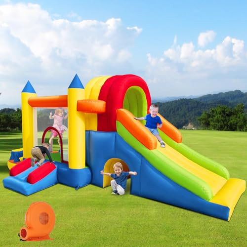 Hongcoral Inflatable Bounce House with Wide Slide, Splash Pool/Ballpit, Secret Crawl Tunnel & Soc... | Amazon (US)