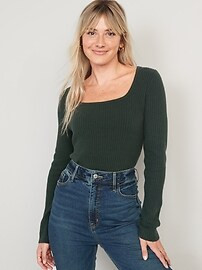 Fitted Cropped Square-Neck Rib-Knit Sweater for Women | Old Navy (US)