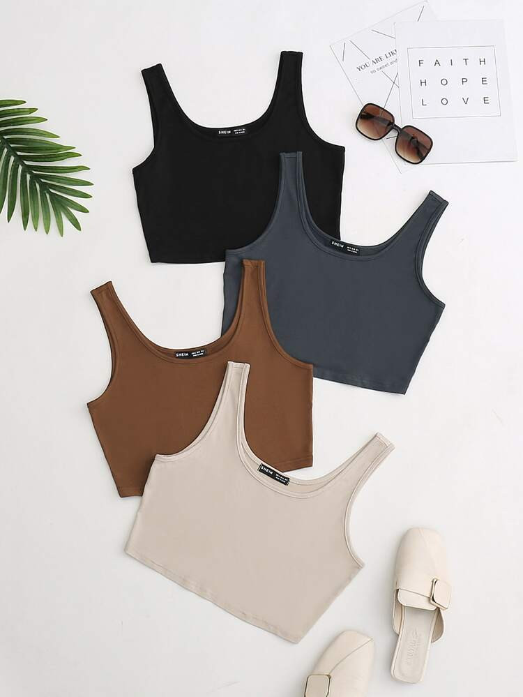 4pcs Solid Tank Top | SHEIN