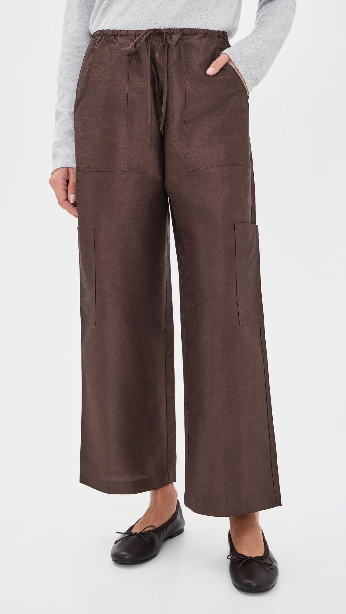 DONNI. The Silk Taffeta Drawstring Cargo Pants Espresso XXL | Shopbop