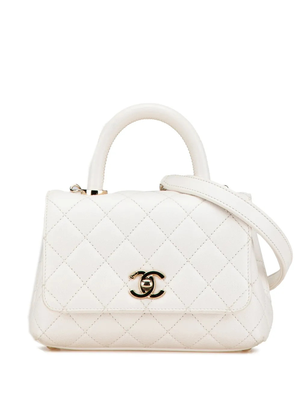 CHANEL Pre-Owned 2021-2024 Extra Mini Caviar Coco Top Handle Bag satchel - White | Farfetch Global