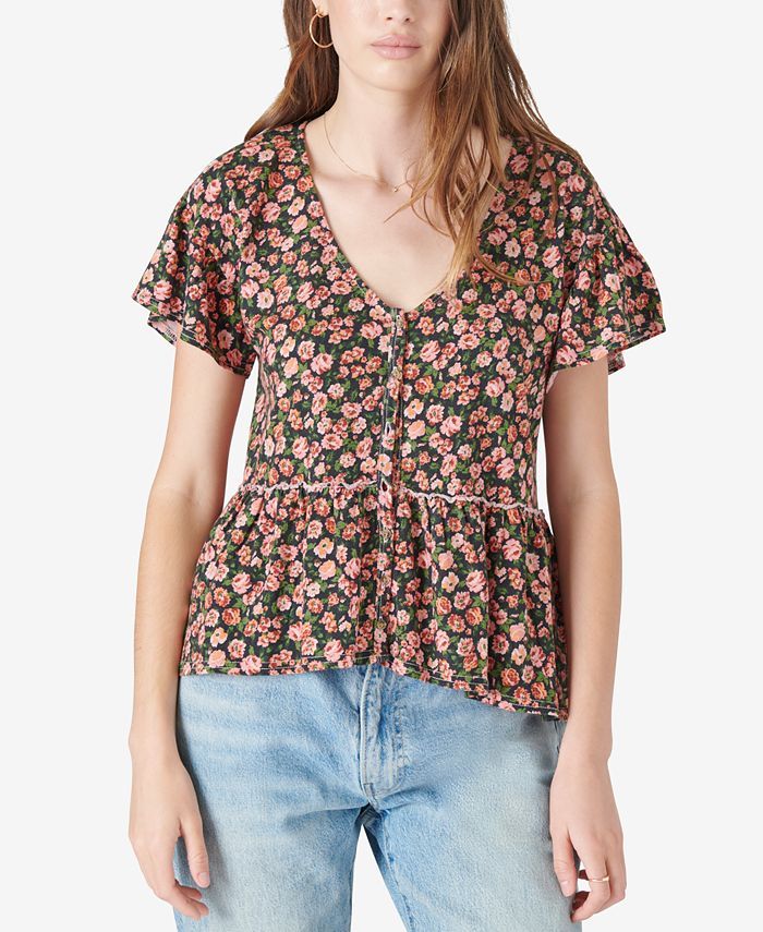 Lucky Brand Short Sleeve Button-Up Top & Reviews - Tops - Women - Macy's | Macys (US)