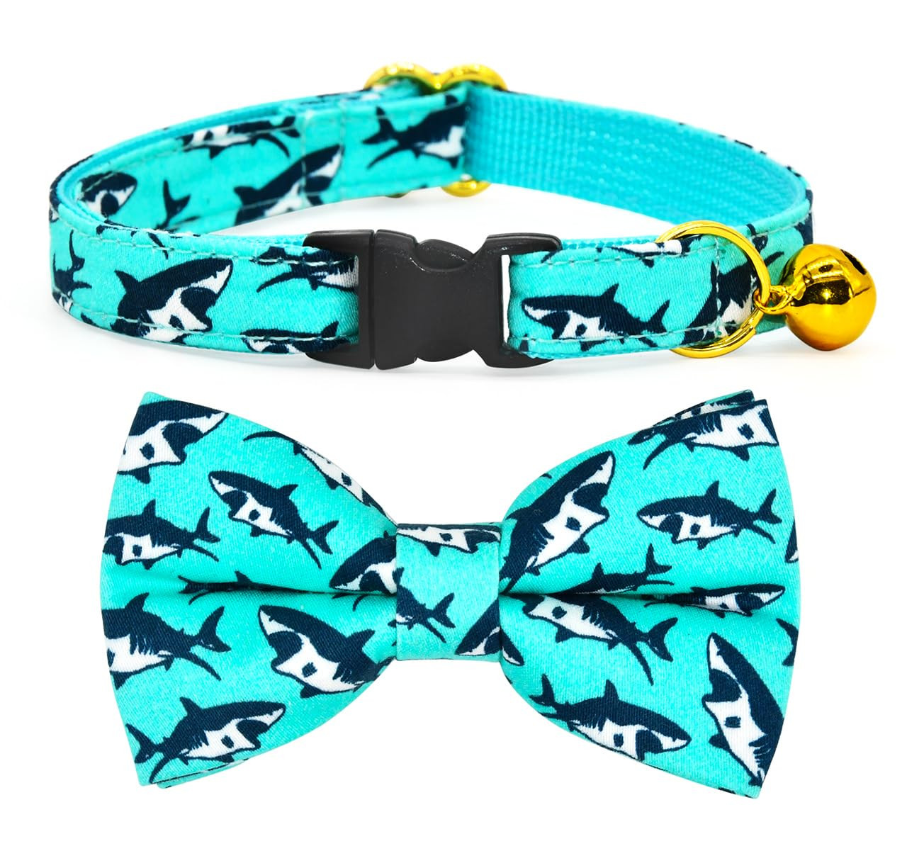 Oceanic Sharks Cat Breakaway Collar Bow Tie with Bell, Wedding/Birthday Cat Accessories | Amazon (US)