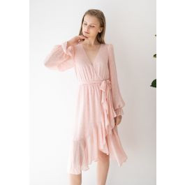 Pinky Leopard Ruffle Chiffon Wrapped Dress | Chicwish