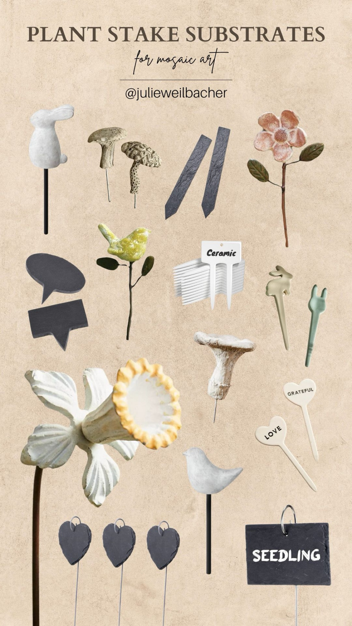 Let’s get our container gardens ready for spring with mosaic plant stakes and labels. 🪴 The best substrates for this are ceramic, cement, stone, and terra cotta. 🪴 Whether you like a cute stake or something more formal, there are so many to choose from! 🪴 For mosaic tips, tutorials, inspiration, and so much more please visit my YouTube channel: YouTube.com/julieweilbacher. 🪴 Follow @julieweilbacher on Instagram for all things mosaic art. garden stake - garden decor - mosaics - gifts for gardeners - garden art - outdoor art - plant pot stake - gifts for plant parents - plant labeler - plant mama - plant parent

#LTKhome #LTKfindsunder50 #LTKSeasonal