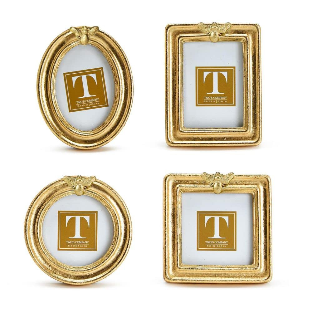 Two's Company Golden Bee Set of 4 Gold Leaf Finish Photo Frames with 4 Styles | Amazon (US)