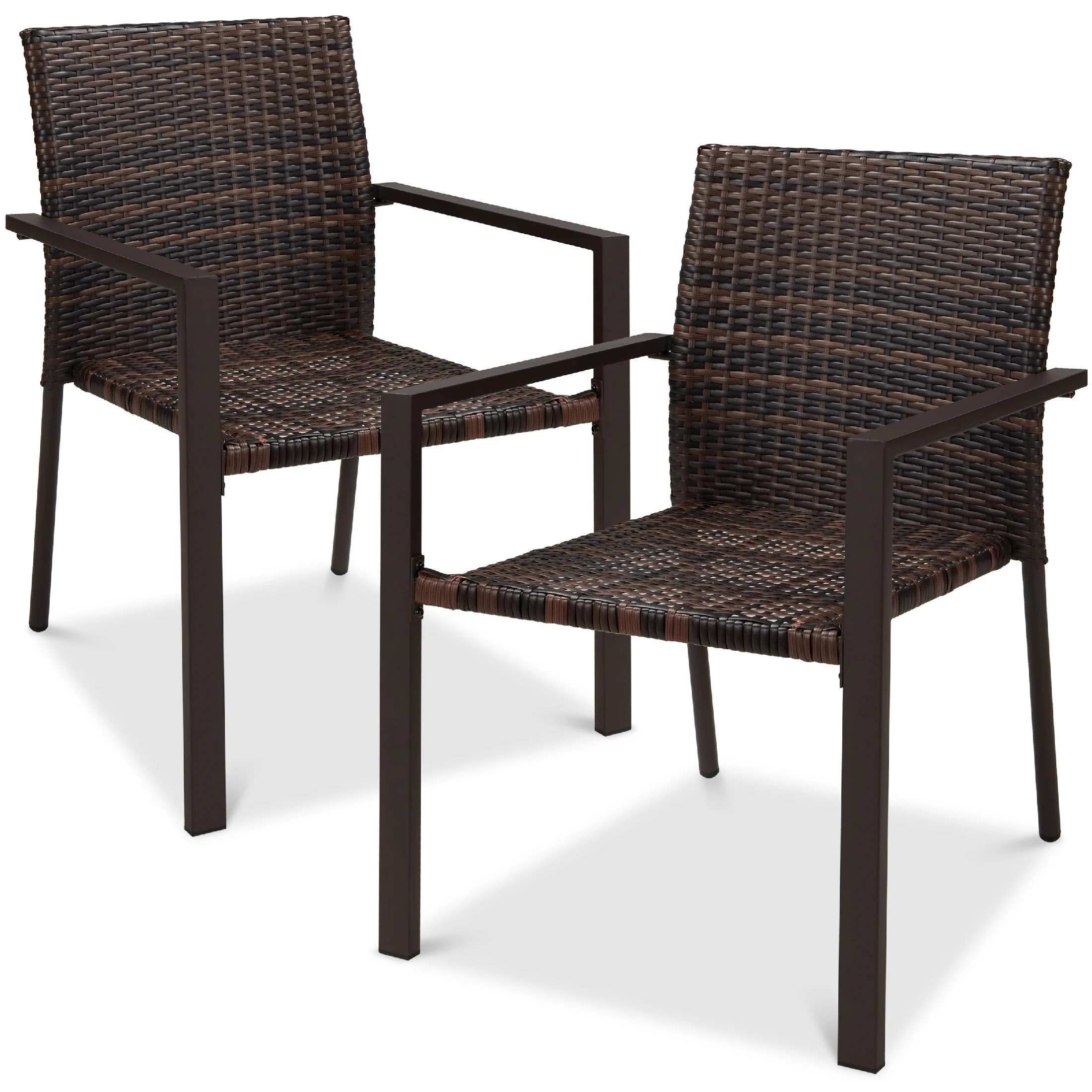 Best Choice Products Set of 2 Wicker Chairs, Stackable Outdoor Dining Furniture w/ Armrests - Bro... | Walmart (US)