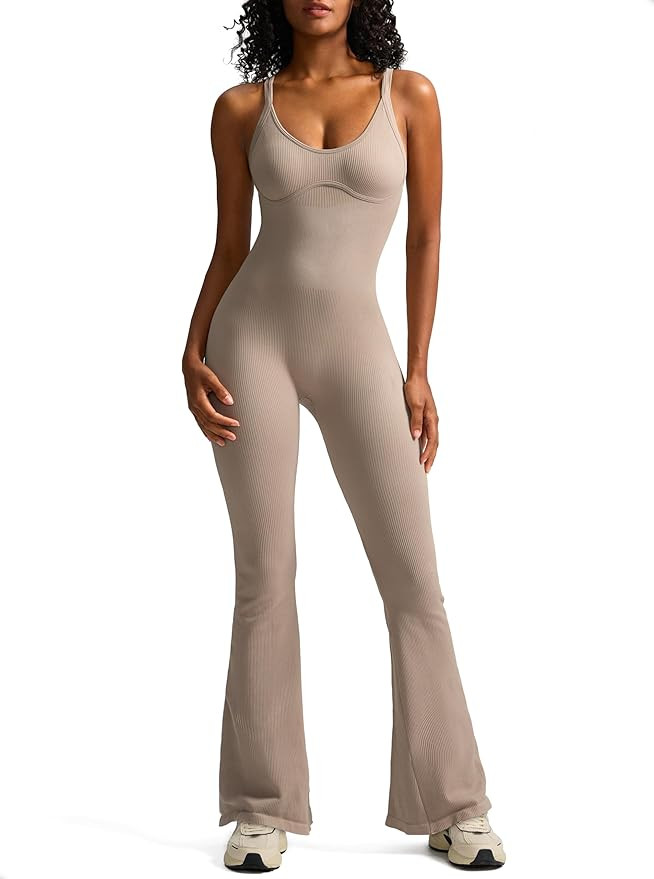 Workout Jumpsuits for Women Tummy Control Ribbed Seamless Romper | Amazon (US)