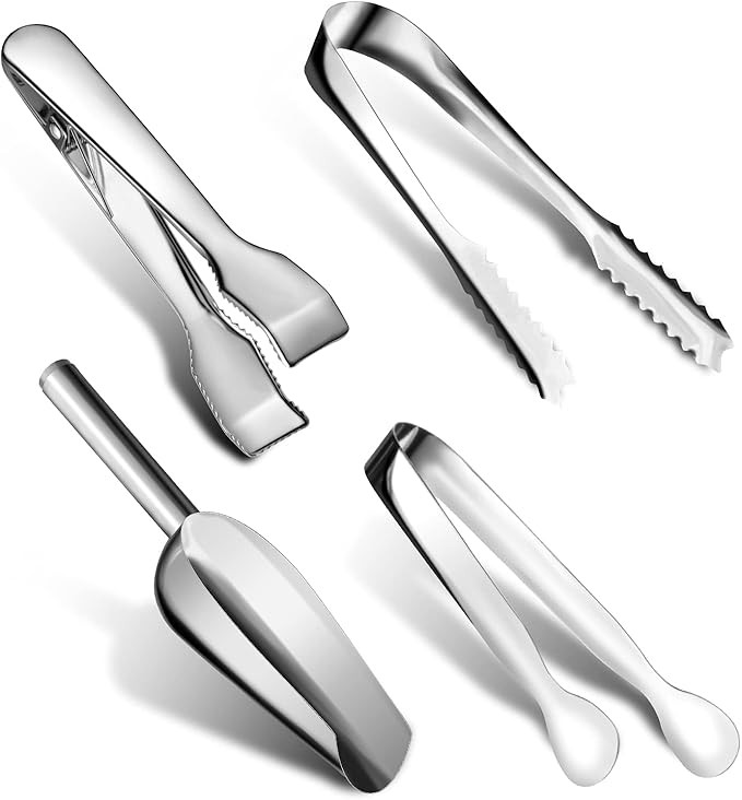Sieral 4 Pcs Ice Tongs and Scoop for Ice Bucket Kit Silver Stainless | Amazon (US)