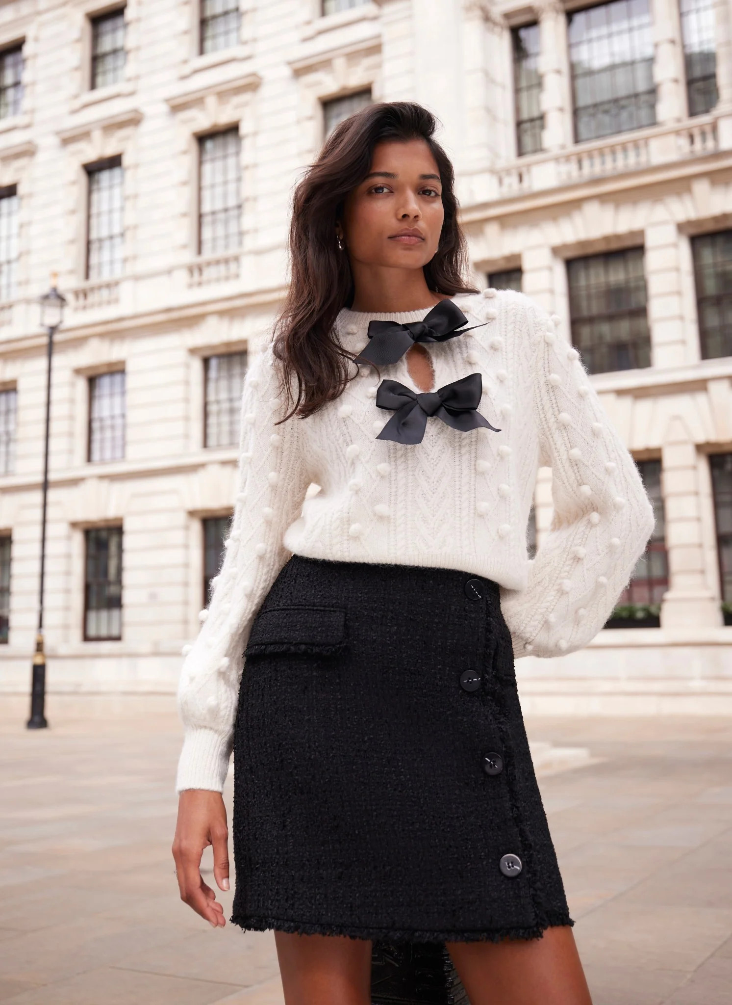 Cream Cable Knit Bow Jumper | Mint Velvet